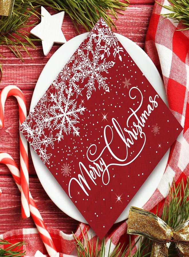 JarThenaAMCS 80Pcs Christmas Paper Napkins Red Marry Christmas Snowflake Disposable Napkins Luncheon Dinner Table Napkins for Xmas Winter Party Supplies - Image 5